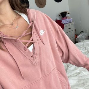 Pink Nike Lace Up Hoodie